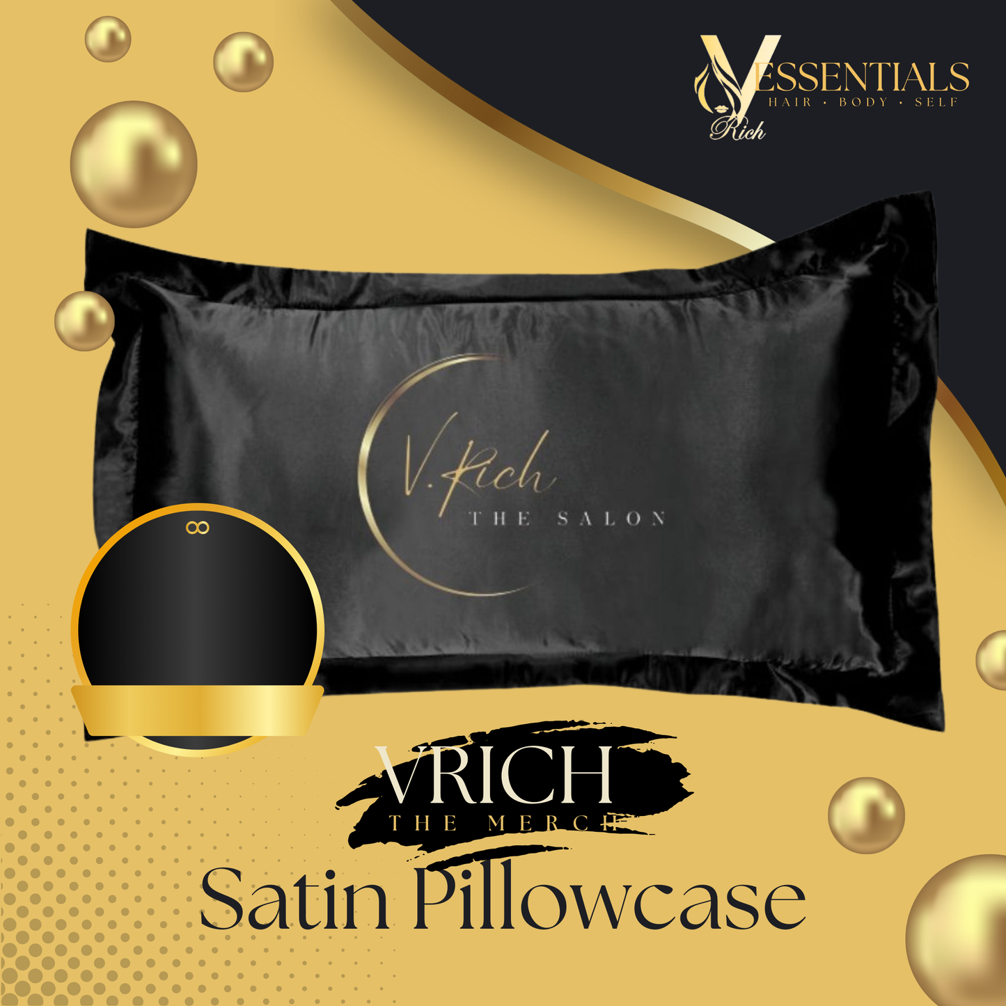 Black Satin Pillowcase from VRICH The Salon Merch Store
