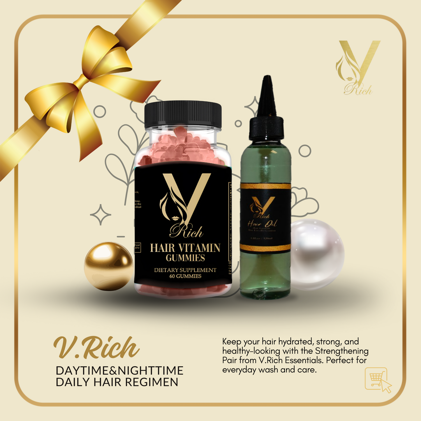 V.RICH Hair Oil + Hair Vitamin Gummies – Your Day-to-Night Hair Care Regimen