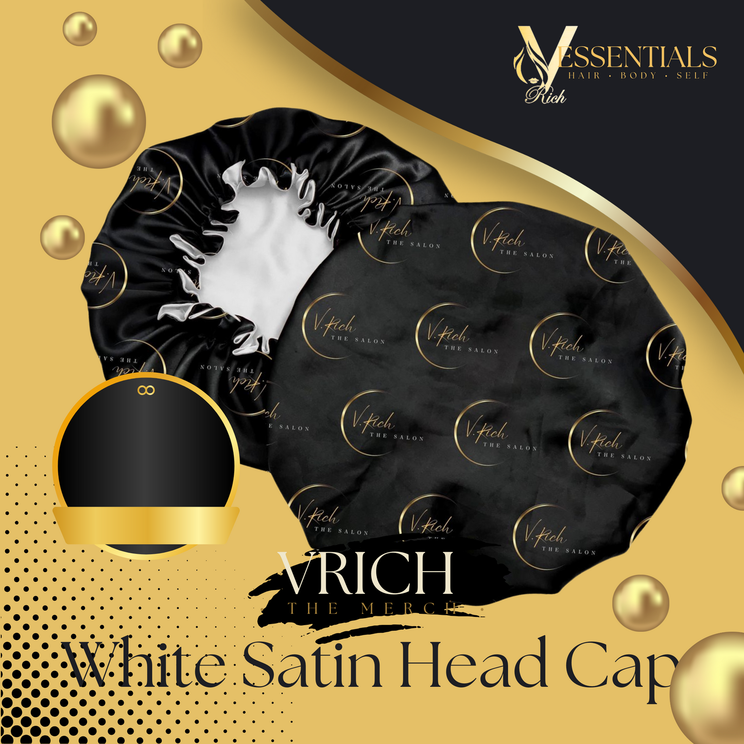 White Satin-Lined Black Haircap from VRICH The Salon Merch Store